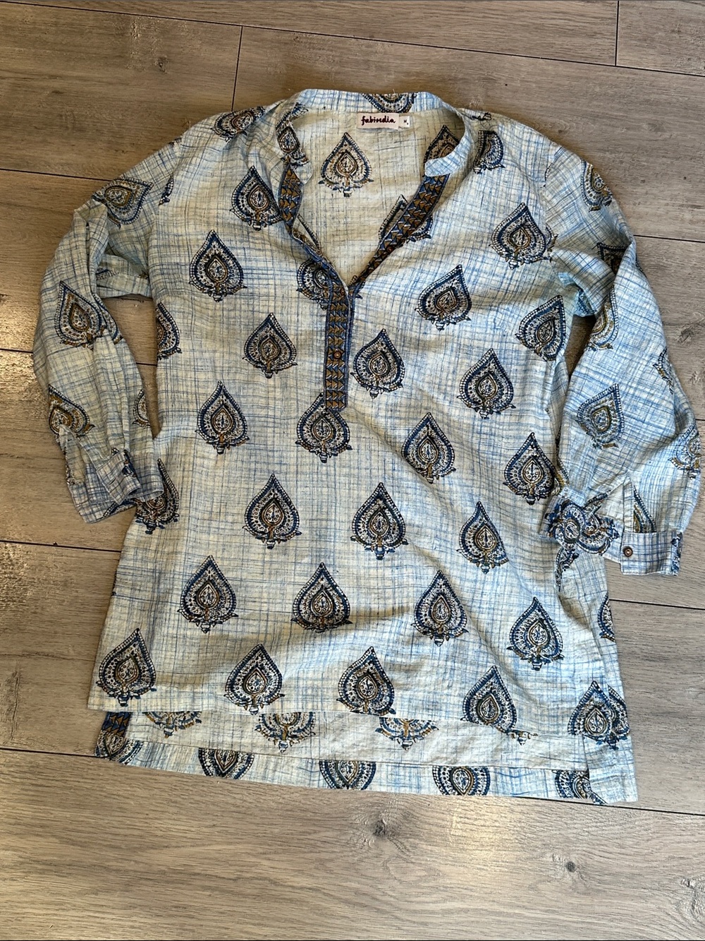 Fabindia Light Blue Paisley Cotton Button-Down Tunic